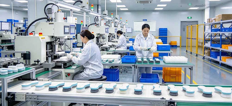 Multi-function pet cleaning brush production line at Far East Manufacturing pet goods factory